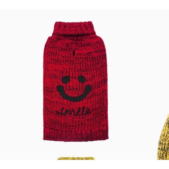 KYEESE Dog Sweater Turtleneck Smile Face Dog Knitwear with Leash Hole Red XL New - Picture 1 of 6